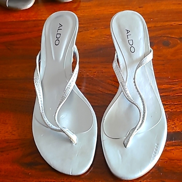 Aldo Shoes - ALDO SILVER CRYSTAL SLIDE KITTEN HEEL 8